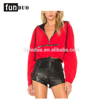 Red women hoodies t-shirt fashion zipped long sleeve t-shirt